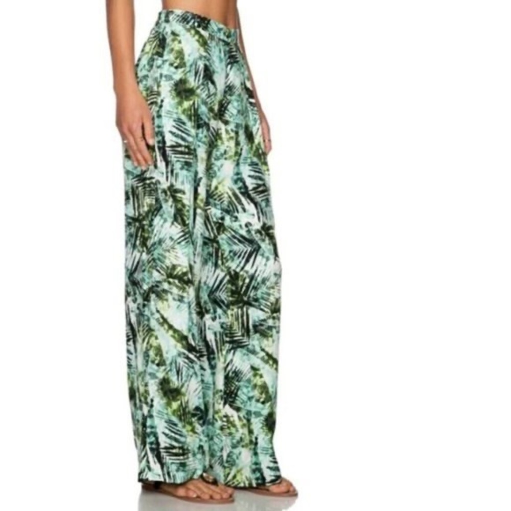Parker Silk Palm Tropical Leaf Wide Leg Pants